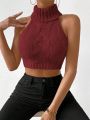 SHEIN Essnce 1pc Turtleneck Cable Knit Top