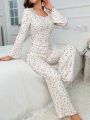 Ditsy Floral Print Lace Trim PJ Set