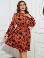 SHEIN LUNE Plus Size Flower Pattern Lantern Sleeve Dress