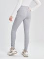 SHEIN Teenage Girls' 3pcs Knitted Textured Letter Print Leggings With Tagless Label