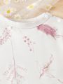 Baby Girls' Floral Printed Round Neck Long Sleeve Bodysuit