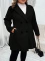 SHEIN CURVE+ Plus Lapel Neck Double Breasted Overcoat