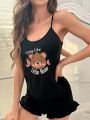 Sil Medeiros Cartoon Bear Printed Cami Top And Sleep Shorts Pajama Set