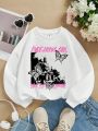 Tween Girl Butterfly & Slogan Graphic Drop Shoulder Pullover