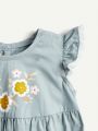 Cozy Cub Baby Girls' Floral Pattern Romper With Ruffled Hemline And Floral Edges