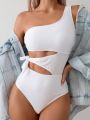 SHEIN Swim Chicsea One Shoulder Hollow Out One-Piece Swimsuit