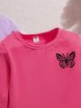 3pcs/Set Toddler Girls' Spring Autumn Comfortable Butterfly Printed Sportswear (Long Sleeve Top + Top + Pants)