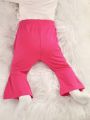 SHEIN Newborn Baby Girl Decorative Patch Side Slit Bootcut Trousers