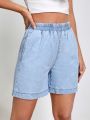 Elastic Waist Denim Shorts