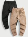 SHEIN Men 2pcs Letter Patched Drawstring Waist Teddy Pants