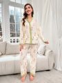 Floral Print Contrast Trim PJ Set