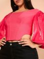 Katalyst Kouture Plus Size Women'S Puff Sleeve Crop Top