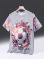 SHEIN Kids SPRTY Tween Boy Loose Fit Athletic 3d Soccer Pattern Short-Sleeve T-Shirt