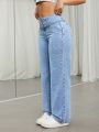 SHEIN ICON Buckle Belted Straight Leg Jeans