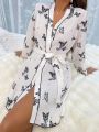 Women's Butterfly Printed Belted Robe