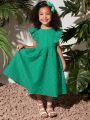 SHEIN Kids Cooltwn Young Girl Ruffle Trim Solid Dress Without Handband