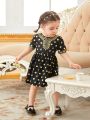 Baby Girls' Elegant Gold Polka Dot Print Dress