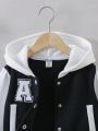 SHEIN Kids Academe Young Girl Letter Graphic Two Tone Hooded Jacket