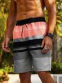 Men'S Striped Drawstring Waist Beach Shorts