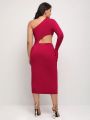 Serita Bell Plus One Shoulder Cut Out Bodycon Dress