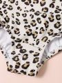 Baby Girls Cute Leopard Dot Printed Swimwear With Ruffle Trim And Hairband For Summer Vacation Swimming