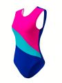 SHEIN Swim SPRTY Women's Color-block Back Cross Strap One-piece Swimsuit