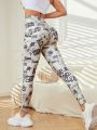 SHEIN Yoga Funny Women's Monogram Print Sports Leggings With Pockets