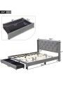 Upholstered Queen Size Storage Bed Linen Upholstered Platform Bed with Two Drawers