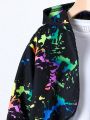 SHEIN Kids HYPEME Tween Boy Splash Ink Print Hooded Jacket & Sweatpants Without Tee