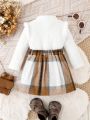 Baby Girls' Solid Color Plush Splice Top + Plaid Skirt Set