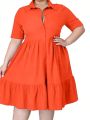 Plus Size Women's Ruffled Hem Shirt Dress