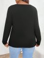 SHEIN LUNE Plus Size Color-blocking Button Detail T-shirt