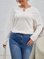 SHEIN Frenchy Hollow Out Embroidery Pure Color Plus Size Shirt With Keyhole Collar