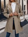 Lapel Neck Double Button Drawstring Waist Trench Coat