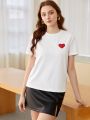 SHEIN BIZwear Ladies' Heart Printed Short Sleeve T-shirt