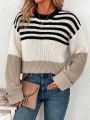 Striped Pattern Drop Shoulder Sweater