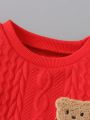 Young Boy Bear Embroidery Cable Knit Tee