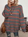 SHEIN LUNE Striped Pattern Pocket Patched Drop Shoulder Sweater