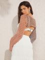 IMEXY Colorblock Crochet Shrug Top