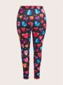 Plus Size Heart Printed Leggings