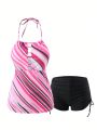 SHEIN Swim Classy Ladies' Striped Halterneck Bikini Set