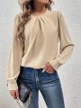 SHEIN Frenchy Women's Solid Color Bubble Sleeve Long Sleeve Shirt With Round Neck