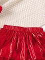 SHEIN Kids Y2Kool Young Girl Two Layer Hem Metallic Skirt