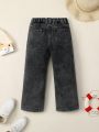 Young Girl Skull & Letter Graphic Straight Leg Jeans