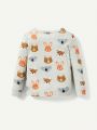 Cozy Cub 4pcs/Set Baby Girl Cute Animal Pattern Tight-Fitting Pajamas With Round Neck Top And Long Pants