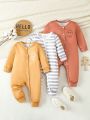 Baby Boys' Simple & Casual Three Piece Set With Expressions, Lettering And Stripes Print, Autumn/Winter