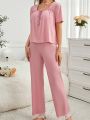Women's Sweetheart Neckline Patchwork Lace Pajama Set