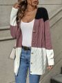 Color Block Drop Shoulder Cable Knit Cardigan