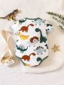 Baby Boy Dinosaur Print Contrast Binding Bodysuit