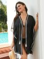 SHEIN Swim BohoFeel Loose Fit Kimono With Sheer And Patchwork Edge Detail